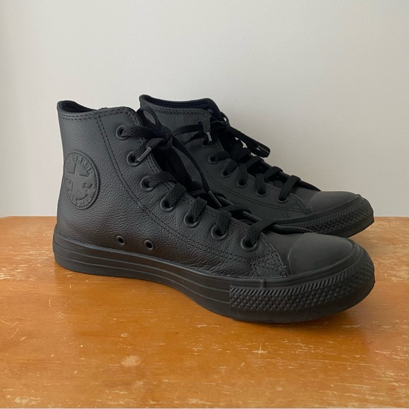 SOLD Converse Chuck Taylor All Star leather black mono high tops - Picture 2 of 6